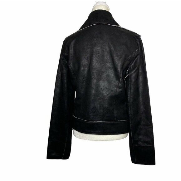 Splendid‎ Womens French Terry Moto Jacket Black Asymmetric Zip Up Pockets S New - Picture 6 of 11